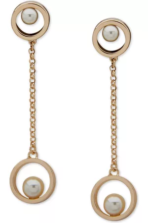 Karl Lagerfeld Gold-Tone Imitation & Chain Circle Drop Earrings