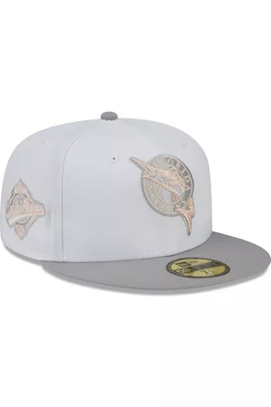 New Era Men Hats - Men's White, Gray Florida Marlins 1997 World Series Cooperstown Collection Side Patch Undervisor 59Fifty Fitted Hat