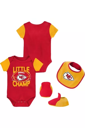 Outerstuff Newborn and Infant Boys and Girls Red, Gold Kansas City Chiefs Little Champ Three-Piece Bodysuit Bib and Booties Set