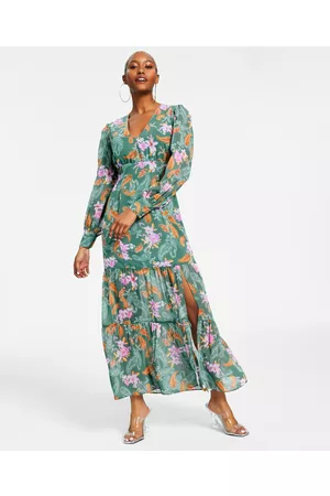 Bar Iii Petite Floral Chiffon Long-Sleeve Maxi Dress, Created for Macy's