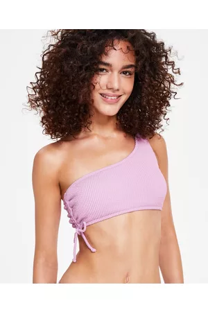 Salt + Cove Juniors' One-Shoulder Side-Shirred Bikini Top, Created For Macy's Women's Swimsuit