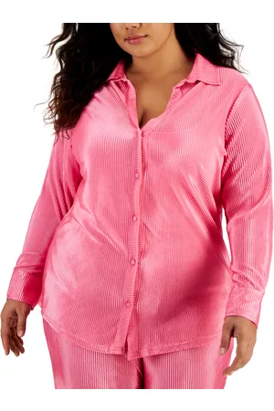 Full Circle Trendy Plus Size Micro-Pleat Button-Front Top