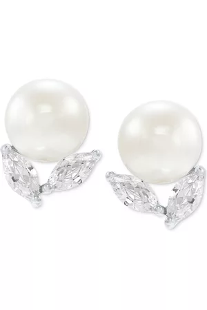 ARABELLA Cultured Freshwater Pearl (8mm) & Cubic Zirconia Stud Earrings in Sterling