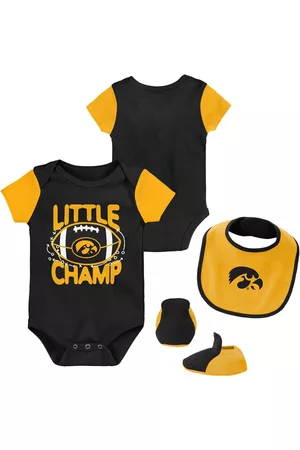Outerstuff Newborn and Infant Boys and Girls Black, Gold Iowa Hawkeyes Little Champ Bodysuit Bib and Booties Set