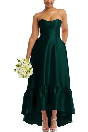 Alfred Sung Women's Strapless Ruffled High-Low Gown