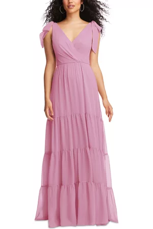 Social Bridesmaids Women's Bow-Shoulder Pleated-Bust Gown