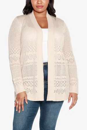 Belldini Plus Size Pointelle Open Cardigan Sweater