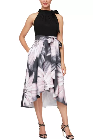 Sl Fashions Women's Hi-Low Printed-Skirt Party Dress