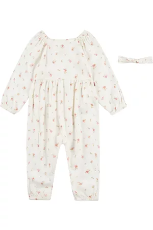 Levi's Baby Girls Long Sleeve Floral Jumpsuit and Headband, 2 Piece Set