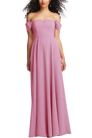 Dessy Collection Plus Size Off-the-Shoulder Pleated Cap Sleeve A-line Maxi Dress