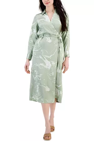 Alfani Women's Printed Long-Sleeve Satin Wrap Dress, Created for Macy's