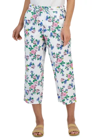 Charter Club Women's Linen Floral Cropped Pants, Created for Macy's