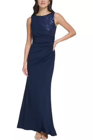 Jessica Howard Women's Sequined Ruched Asymmetrical Gown