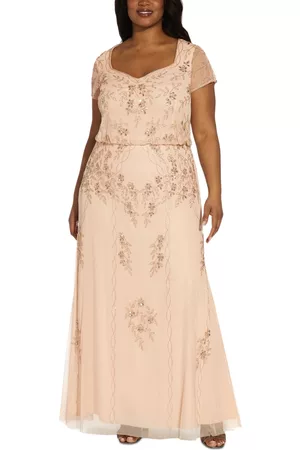 Adrianna Papell Plus Size Beaded Sweetheart-Neck Blouson Gown