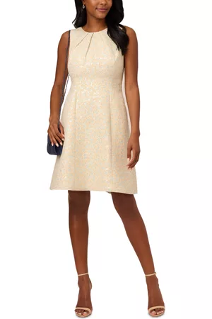 Adrianna Papell Women's Jacquard Pleat-Neck A-Line Dress
