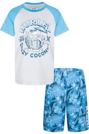 Hurley Boys Swim Shorts - Toddler Boys Floral Print Coconut Swim T-shirt and Shorts, 2 Piece Set