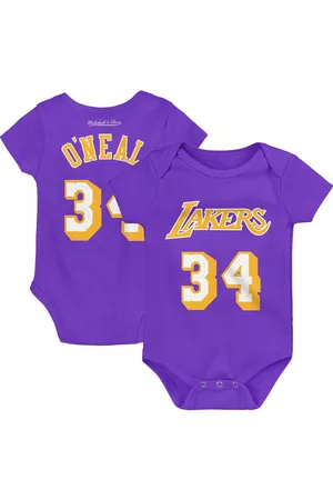 Mitchell & Ness Girls Swimsuits - Infant Boys and Girls Shaquille O'Neal Los Angeles Lakers Hardwood Classics Name and Number Bodysuit
