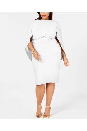 Betsy & Adam Plus Size Ruched Cape Dress