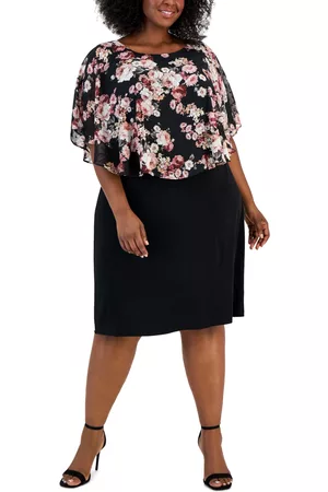 Connected Plus Size Floral Popover Jersey-Knit Dress