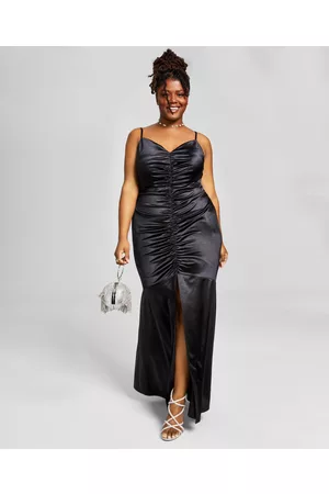 BCX Trendy Plus Size Ruched Satin Gown