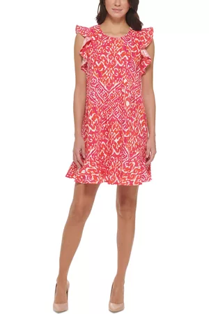 Tommy Hilfiger Women Printed Dresses - Women's Printed Ruffle-Trim Sleeveless Shift Dress