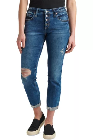 Silver Jeans Co. Women Boyfriend Jeans - Women's Boyfriend Button-Fly Slim-Leg Jeans