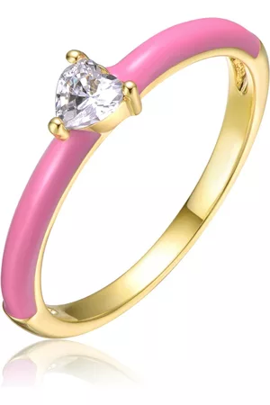 Rachel Glauber Gold Rings - Ra Young Adults/Teens 14k Yellow Gold Plated with Cubic Zirconia Heart Solitaire Enamel Ring