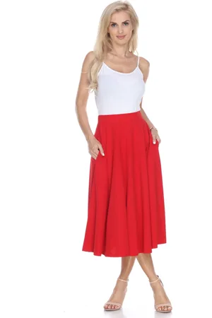 White Mark Flared Midi Skirt with Pockets