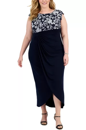 Connected Women Evening dresses - Plus Size Embroidered Gathered-Waist Gown