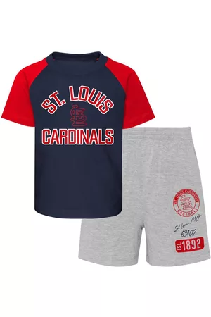 Outerstuff Toddler Boys and Girls Navy, Heather Gray St. Louis Cardinals Two-Piece Groundout Baller Raglan T-shirt and Shorts Set - Navy, Heather Gray