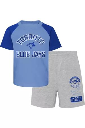 Outerstuff Infant Boys and Girls Powder Blue and Heather Gray Toronto Blue Jays Ground Out Baller Raglan T-shirt and Shorts Set - Powder Blue, Heather Gray