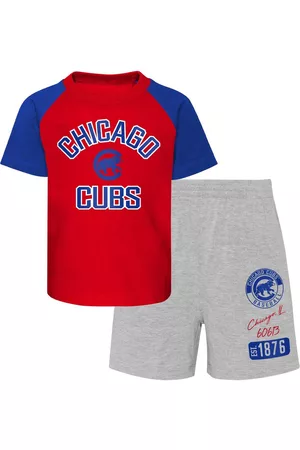 Outerstuff Infant Boys and Girls Red and Heather Gray Chicago Cubs Ground Out Baller Raglan T-shirt and Shorts Set - Red, Heather Gray