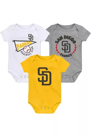 Outerstuff Infant Boys and Girls Gold and White and Heather Gray San Diego Padres Biggest Little Fan 3-Pack Bodysuit Set