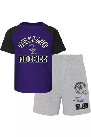 Outerstuff Infant Boys and Girls Purple and Heather Gray Colorado Rockies Ground Out Baller Raglan T-shirt and Shorts Set - Purple, Heather Gray
