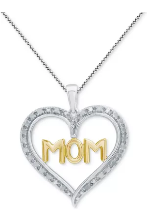 Marsala Diamond Mom Heart 18" Pendant Necklace (1/4 ct. t.w.) in Sterling Silver & 14k Gold-Plate - Sterling Silver Gold-Plate