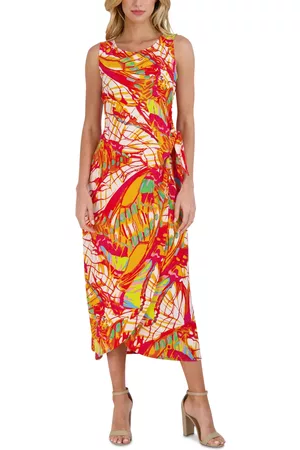 Robbie Bee Women Printed Dresses - Women's Printed Sleeveless Faux-Wrap Maxi