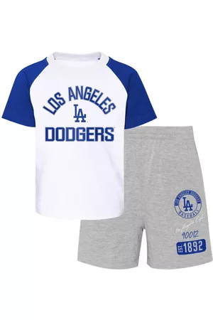 Outerstuff Infant Boys and Girls White, Heather Gray Los Angeles Dodgers Ground Out Baller Raglan T-shirt and Shorts Set - White, Heather Gray