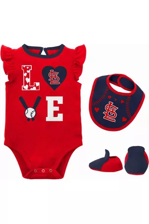 Outerstuff Newborn and Infant Boys and Girls Red, Navy St. Louis Cardinals Three-Piece Love of Baseball Bib Bodysuit and Booties Set - Red, Navy
