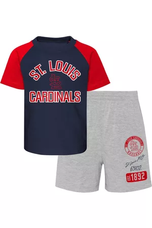 Outerstuff Infant Boys and Girls Navy, Heather Gray St. Louis Cardinals Ground Out Baller Raglan T-shirt and Shorts Set - Navy, Heather Gray