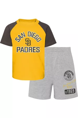 Outerstuff Infant Boys and Girls Gold, Heather Gray San Diego Padres Ground Out Baller Raglan T-shirt and Shorts Set - Gold, Heather Gray