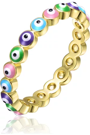 Rachel Glauber Rings - Ra Young Adults/Teens 14k Yellow Plated Colorful Enamel Evil Eye Stacking Ring