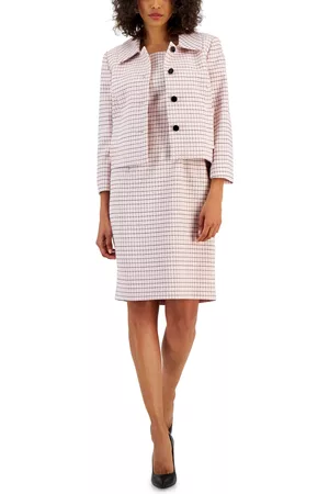Nipon Boutique Women Work Dresses - Women's Checkered Button-Front Jacket & Sheath Dress Suit