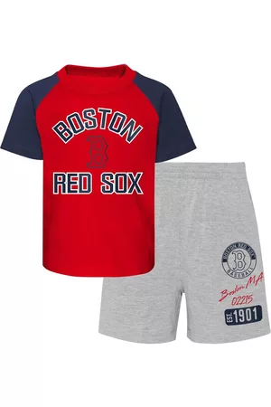 Outerstuff Infant Boys and Girls Red, Heather Gray Boston Red Sox Ground Out Baller Raglan T-shirt and Shorts Set - Red, Heather Gray