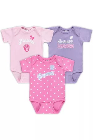 Soft As A Grape Infant Boys and Girls Pink, Purple Milwaukee Brewers Rookie Creeper 3-Pack - Pink, Purple
