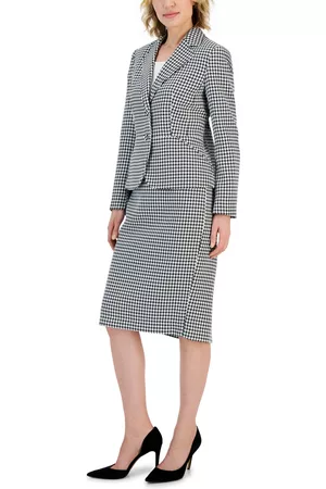 Le Suit Women Suits - Women's Houndstooth Two-Button Skirt Suit, Regular and Petite Sizes