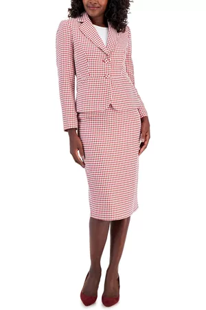 Le Suit Women Suits - Women's Houndstooth Two-Button Skirt Suit, Regular and Petite Sizes
