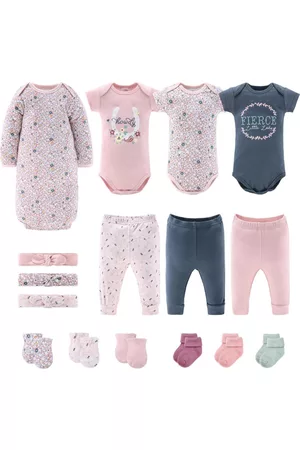The Peanutshell Baby Girls Newborn Layette Gift Set Girls, Blue Pink Prairie Floral, 16 Essential Pieces - Blue/pink
