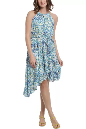 London Times Women Asymmetrical Dresses - Women's Printed Asymmetric Flounce Dress