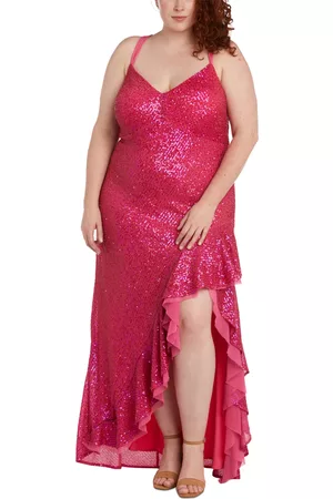 Morgan & Company Women Evening Dresses - Trendy Plus Size Sequin Ruffled High-Low Gown