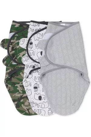 The Peanutshell Newborn Swaddles for Baby Boys and Girls, 3 Pack Set, Camo Elephant - Grey/black/white